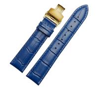 LQXHZ Bracelet De Montre En Cuir De Vachette 12 Mm, 14 Mm, 15 Mm, 16 Mm, 18 Mm, Boucle Papillon, For Femme(Blue golden Folding,15mm)