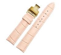 LQXHZ Bracelet De Montre En Cuir De Vachette 12 Mm, 14 Mm, 15 Mm, 16 Mm, 18 Mm, Boucle Papillon, For Femme(Pink golden Folding,16mm)