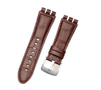 LQXHZ Bracelet De Montre En Cuir De Veau Véritable De 23MM Avec Fermoir En Acier Compatible Avec La Montre Swatch IRONY YOS440 449 448 401G(A Brown,23mm silver clasp)