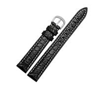 LQXHZ Bracelet De Montre En Cuir Véritable Crocodile For Femme, Petite Taille, 12 Mm, 13 Mm, 14 Mm, 15 Mm, 16 Mm(Black white line,14mm rosegold buckle)