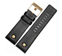 LQXHZ Bracelet De Montre Tendance En Cuir De Vache Avec Rivet, Compatible Avec Les Modèles Diesel DZ7313, DZ7333, 7322, 7257, 4318, 7348, 7334(Black Gold buckle,28mm)