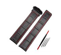 LQXHZ Bracelet En Cuir Véritable 19 Mm 20 Mm 22 Mm Compatible Avec Les Bracelets De Montre Tag Heuer For Hommes, Accessoires De Montre À Boucle Déployante(Black red BK,19mm)