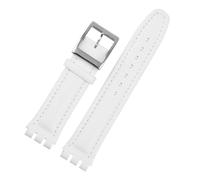 LQXHZ Bracelet En Cuir Véritable Compatible Avec Swatch YCS YAS YGS IRONY, Bracelet De Montre En Cuir De Vache 17 Mm 19 Mm(White silver bucke,19mm)