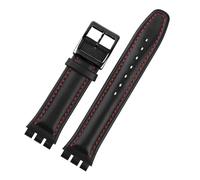 LQXHZ Bracelet En Cuir Véritable Compatible Avec Swatch YCS YAS YGS IRONY, Bracelet De Montre En Cuir De Vache 17 Mm 19 Mm(Black Redline black,17mm)