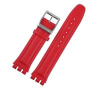 LQXHZ Bracelet En Cuir Véritable Compatible Avec Swatch YCS YAS YGS IRONY, Bracelet De Montre En Cuir De Vache 17 Mm 19 Mm(Red silver bucke,17mm)