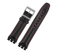 LQXHZ Bracelet En Cuir Véritable Compatible Avec Swatch YCS YAS YGS IRONY, Bracelet De Montre En Cuir De Vache 17 Mm 19 Mm(Black Redline silver,19mm)