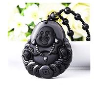 LQYXGS Décoration d'intérieur en Pierre de Cristal Bracelet de Perles, Travail Manuel en Obsidienne Noire Naturelle sculptée Bouddha Dieu la Fortune amulette Chanceux Pendentif Collier