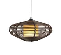 LQZCXMF Abat-jour Ovale Vintage En Rotin Tressé Marron, Style Lanterne, Réglable, Avec Panier En PVC Intérieur, Idéal Pour Îlot De Cuisine, Salle À Manger Ou Salon, 45 Cm (17,7 Pouces).