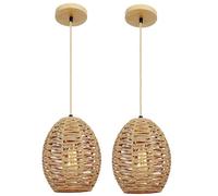 LQZCXMF Lot De 2 Suspensions À 1 Lumière En Corde De Chanvre, Abat-jour Bohème Tissé À La Main, Lustre Suspendu Design Panier En Rotin, Pour Salle À Manger, Cuisine, Salon, Chambre