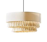 LQZCXMF Lustre Bohème Crème À Une Lumière Avec Abat-jour À Pompon En Tissu Blanc, Suspension Cylindrique Unique De Style Ferme, Douille E26 Pour Salle À Manger, Îlot De Cuisine, Chambre Ou Salon.