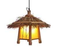 LQZCXMF Lustre De Style Japonais Lampe Suspendue En Bambou Naturel De Style Ferme Avec Abat-jour En PVC, Lampe En Rotin Tissé À La Main Pour Restaurants, Chambres, Cafés, Plafonnier Suspendu,