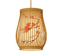 LQZCXMF Plafonniers Suspendus Plafonnier Suspendu en Bambou Naturel Lustre avec Baldaquin en Bois Abat-Jour en PVC À Motifs Assortis Salle À Manger Réglable De Style Sud-est Asiatique