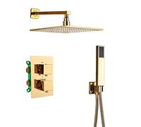 LR Rain Shower System Thermostatic Bathroom Shower Faucet Set Wall Mounted Shower Combo Set Brass Rain Mixer Shower with Square Shower Head, Handheld Shower,16 inch