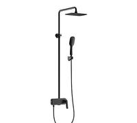 LR Rain Shower System Wall Mounted Shower Faucet Set Brass Shower Combo Set Single Handle Rain Mixer Shower with 2 Mode Handheld Shower, Waterfall Tub Spout, Shower Head,Black