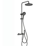 LR Rain Shower System with 8 inch Shower Head, Thermostatic Shower Faucet Set Wall Mount Shower Combo Set Brass Rain Mixer Shower with Tub Spout, 3 Modes Handheld Shower, Bidet Sprayer,Gray
