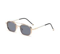 LRANOLWXV Lunettes de soleil polygonales pour homme et femme Protection UV400 Monture double pont Or/Argent en métal Verres unis/dégradés Lunettes de luxe pour la rue, la fête, les vacanciers, les