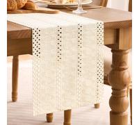LRartdeco Boho Chemin de Table Beige Ferme Moderne Decoration Chemin Table Nappe Macramé Coton Lin Campagnard Cuisine Vacances Mariage Fête Anniversaire Décor 30 x 140 cm