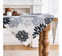 LRartdeco Chemin Table Dahlias Noir Gris Nappe Moderne Chemins de Table de Cuisine en Intérieur Décor de Fête/Vacances Tablecloth Imperméable Anti Tache Carré Décoration Motif Fleurs 85 x 85 cm