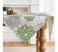 LRartdeco Nappe Vert Gris Moderne Chemin Table Dahlias Chemins de Table Runner de Cuisine en Intérieur Décor de Vacances Tablecloth Imperméable Anti Tache Carré Décoration Motif Fleurs 100 x 100 cm