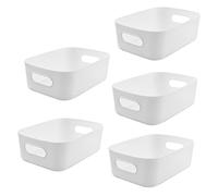 Lre Co. 5 PCS Panier de Rangement, Paniers en Plastique Boîte de Rangement Petits Paniers avec Poignées Organisateur de Conteneur de Rangement pour Salle de Bain Cuisine (Blanc, 20,5x15x7 cm)