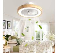 Lrenjon Plafonnier Ventilateur de Plafond LED Silencieux, Ventilateur Plafond Bois avec Lumière 6 Vitesses Réversible Dimmable, Rond Lampe Ventilateur Plafond pour Chambre Salon Chambre D'enfant