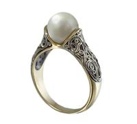 LRESJJIUJ Bague pour femme en plaqué or 14 carats avec perle d'aquaculture d'eau douce faite à la main avec une seule pierre - Bijoux tendance de fiançailles de mariage (taille 11)