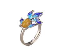 LRFNKCT Bagues, bagues vintage, Bague cloisonnée en argent S925 et jade naturel, motif poisson jaune, for femme, idéale for le yoga
