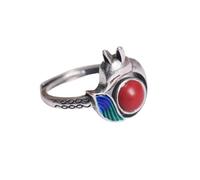 LRFNKCT Bagues, bagues vintage, Bague en argent S925 avec jade véritable naturel et renard bleu brûlé rouge for femme