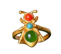 LRFNKCT Bagues, bagues vintage, Bague fourmi en argent S925 plaqué or et jaspe Hotan naturel for femme, idéale for le yoga