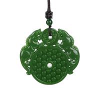 LRFNKCT Collier pendentif, Collier Feng Shui en jade vert avec boucle double bête et plaque ronde en jaspe