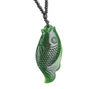 LRFNKCT Collier pendentif, Collier Feng Shui Naturel Jade Vert Jaspe Lian Lian Yu Poisson Auspicieux