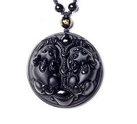 LRFNKCT Colliers, Collier d'obsidienne noire, sculpture chinoise obsidienne noire naturelle Taiji longfeng Bagua pendentif bijoux fins collier Dragon Phoenix