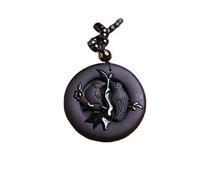 LRFNKCT Colliers, Collier en obsidienne noire, obsidienne noire naturelle, pendentif en obsidienne de prune de style national chinois, pendentif amulette porte-bonheur, bijoux de mode