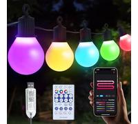 LRGBST 5V USB 30M 50Bulbs Festoon Outdoor Lights, IP65 imperméable Jardin Fairy Lights avec Bluetooth APP et télécommande pour Patio Wedding Backyard Party Decor Christmas Lighting