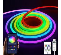 LRGBST 5V USB RGBIC Néon LED Bande, 1M rgbic LED néon bande de lumière avec Bluetooth App et télécommande pour l'éclairage de décoration au néon de la pièce (RGBIC, 1M)