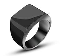 LRGKMCWTOB Bague géométrique en acier au titane pour homme - Bague carrée en acier inoxydable - Style chevalière géométrique pour homme et femme - Bague lisse en acier inoxydable - Noir - Taille 7