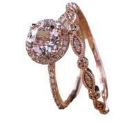 LRGKMCWTOB Lot de 2 bagues élégantes pour femme en or rose 18 carats avec pierre précieuse rose morganite solitaire diamant solitaire bagues de fiançailles pour femme (US 10)