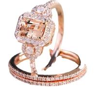 LRGKMCWTOB Parure de bijoux tendance et élégante en morganite en or rose 18 carats pour femme Taille 6-10, US 10, Or, métal, rose, Morganite