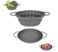 lrgnixs Passoire à pâtes pliable en silicone de 28 cm - Passoire portable pour la cuisine et l'égouttement - Passoire pliable pour nouilles, fruits, légumes, facile à nettoyer - Gris