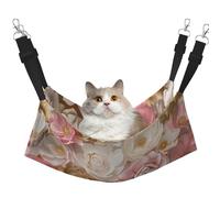 LRHCNZDCP Beau hamac pour chat imprimé fleurs blanches et dorées, lit doux double couche à suspendre pour petit animal de compagnie, taille L