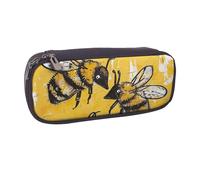 LRHCNZDCP Bee Love Trousse à crayons en cuir avec imprimé miel de grande capacité pour l'école, le bureau, l'université, adultes, garçons et filles, Noir , Taille unique, Cartable