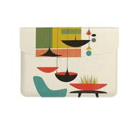 LRHCNZDCP Belle housse en cuir pour ordinateur portable de 13 pouces avec imprimé de fleurs blanches et dorées pour les voyages, le travail, les affaires, Impressions modernes du milieu du siècle