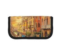 LRHCNZDCP Belle trousse à crayons en toile imprimée vue sur le canal de Venise avec fermeture éclair, Noir , Taille unique, Cartable