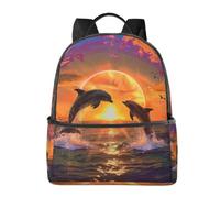 LRHCNZDCP Cartable imprimé lamantins des Antilles - Sac à dos pour ordinateur portable - Élégant et léger - Sac à dos de voyage pour enfants, garçons et filles, Dauphins au coucher du soleil., One