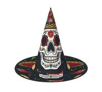 LRHCNZDCP Chapeau de sorcière d'Halloween imprimé crâne mexicain pour femmes et hommes, fêtes festives, cosplay, accessoires d'Halloween, 1 pièce