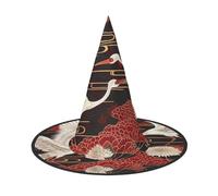 LRHCNZDCP Chapeau de sorcière d'Halloween imprimé deux grues chrysanthèmes pour femmes et hommes, fêtes festives, cosplay, accessoires d'Halloween, 1 pièce