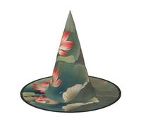 LRHCNZDCP Chapeau de sorcière d'Halloween imprimé fleur de lotus et libellule pour homme et femme pour fêtes festives, cosplay, accessoires d'Halloween, 1 pièce