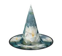 LRHCNZDCP Chapeau de sorcière d'Halloween imprimé fleurs de lotus blanches pour homme et femme - Pour fêtes festives, cosplay, accessoires d'Halloween, 1 pièce