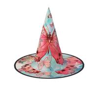 LRHCNZDCP Chapeau de sorcière d'Halloween imprimé papillon rose pour femmes et hommes, fêtes festives, cosplay, accessoires d'Halloween, 1 pièce