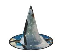 LRHCNZDCP Chapeau de sorcière d'Halloween imprimé pingouin heureux pour femmes et hommes, fêtes festives, cosplay, accessoires d'Halloween, 1 pièce
